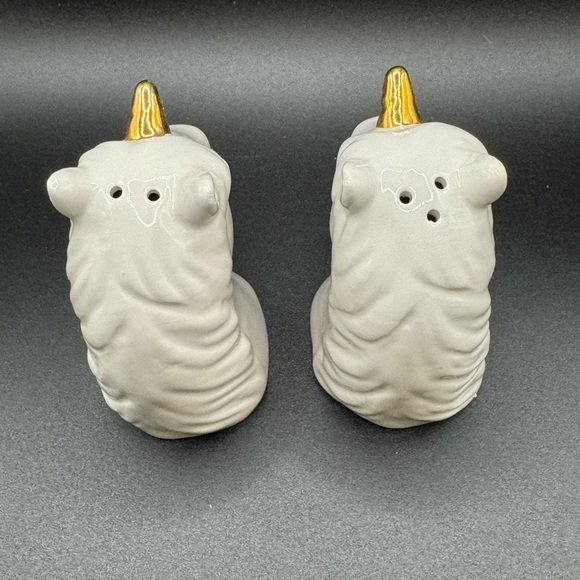 Unicorn Salt and Pepper Shakers Magical Fantasy White Gold Ceramic 3.25” - Picture 2 of 8